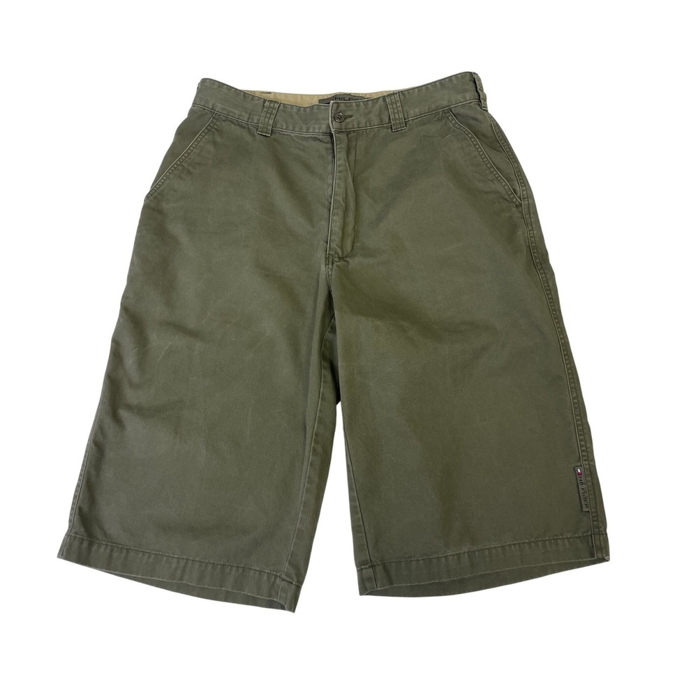Y2K Tommy Hilfiger 2000 Mens Olive Green Cargo Shorts 33x14 Vintage Utility